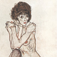 LYING NAKED GIRL IN A STRIPED SLIPS